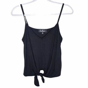 Lulus Black Ribbed Tie Front Cami Tank Top XS V-Neck Sleeveless